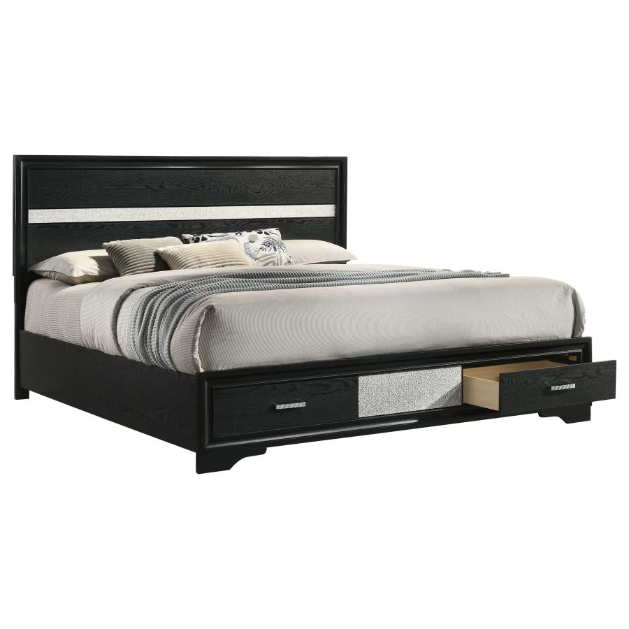Miranda Black 51-Inch Wood Eastern King Storage Panel Bed