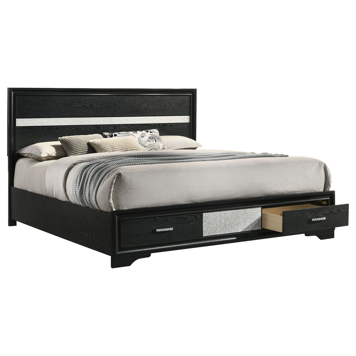 Miranda Black 51-Inch Wood Eastern King Storage Panel Bed