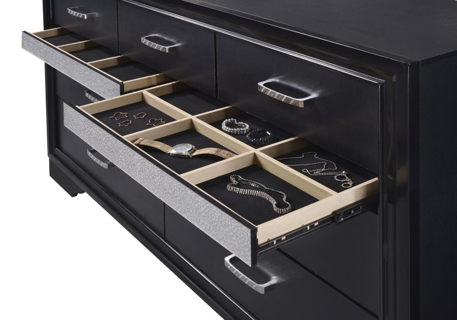 Miranda 7-Drawer Dresser Black And Rhinestone