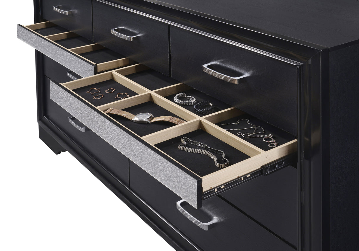 Miranda 7-Drawer Dresser Black And Rhinestone