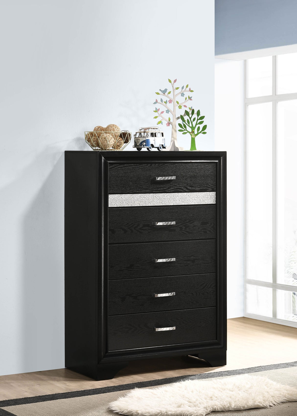 Miranda 5-Drawer Chest Black And Rhinestone