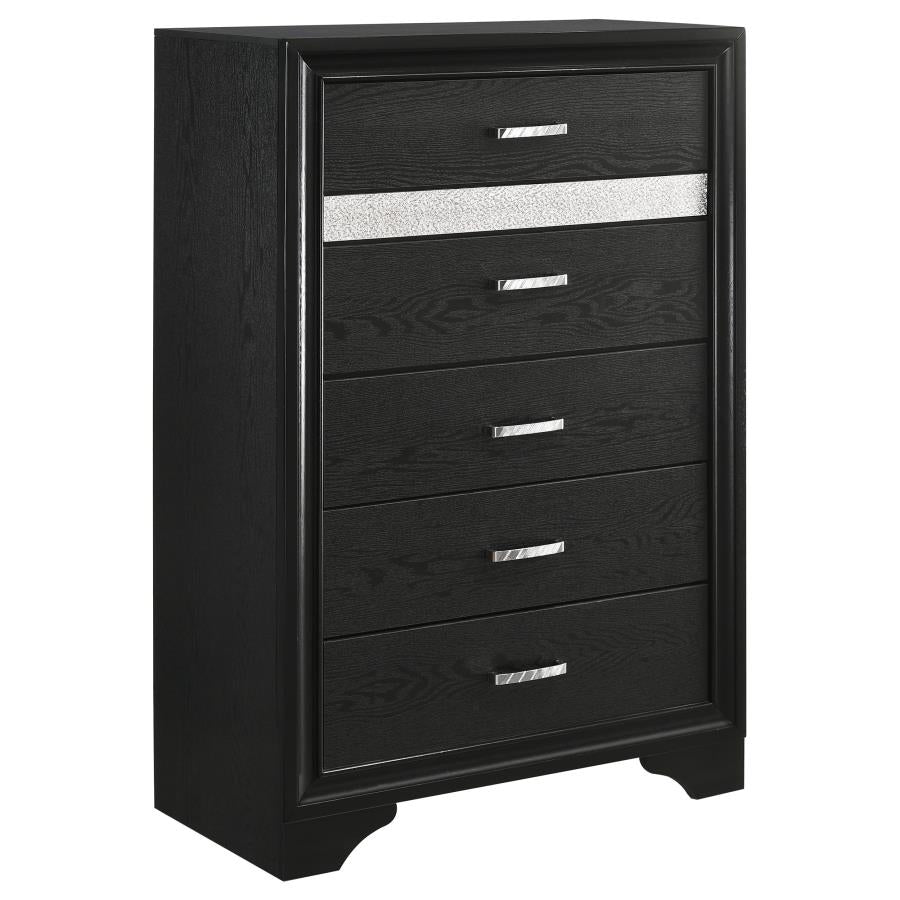 Miranda 5-Drawer Chest Black And Rhinestone