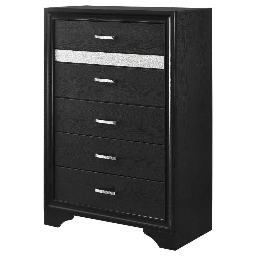 Miranda 5-Drawer Chest Black And Rhinestone