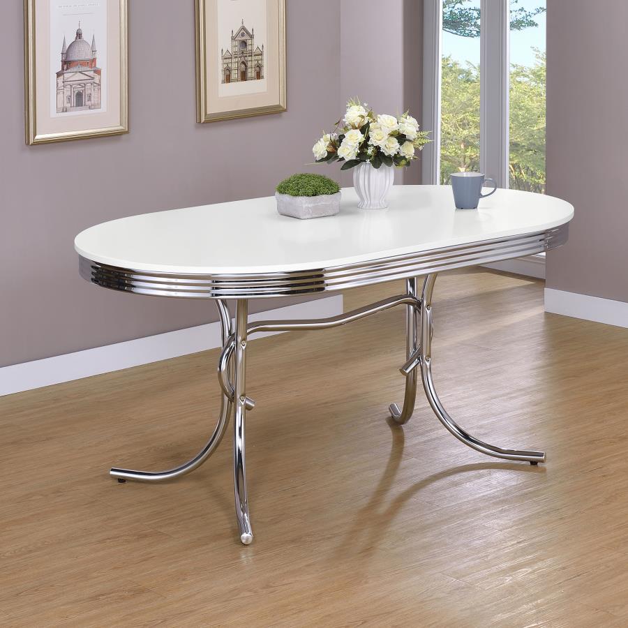 Retro Oval Dining Table Glossy White And Chrome