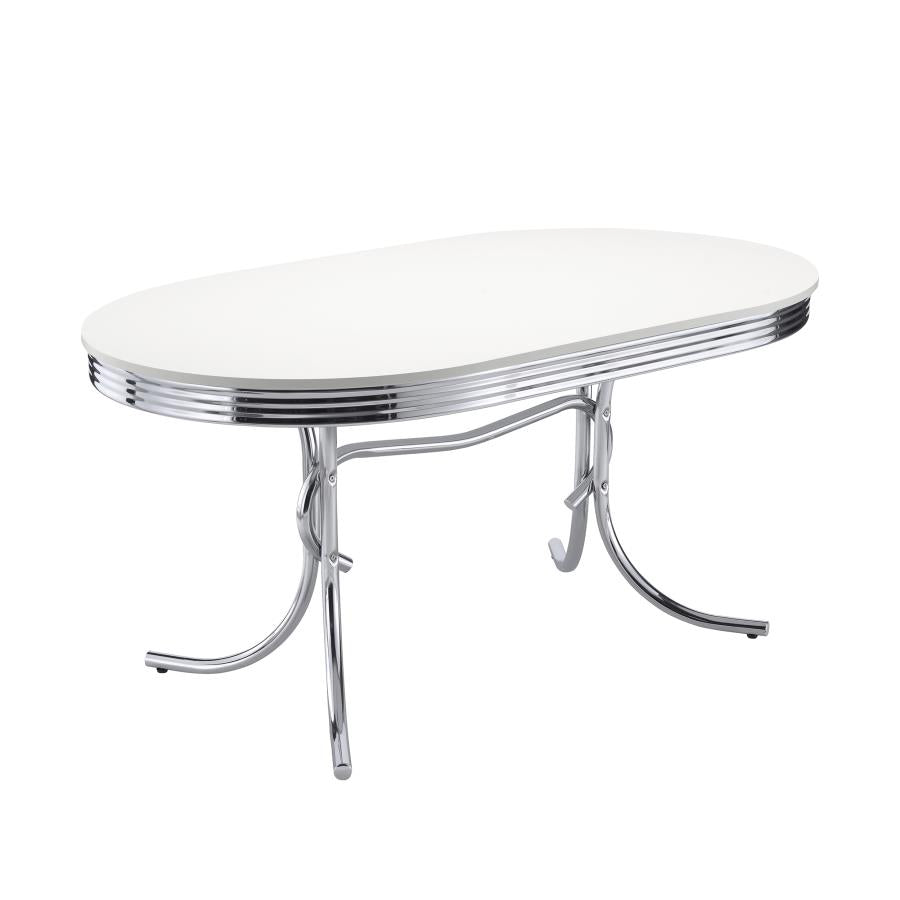 Retro Oval Dining Table Glossy White And Chrome
