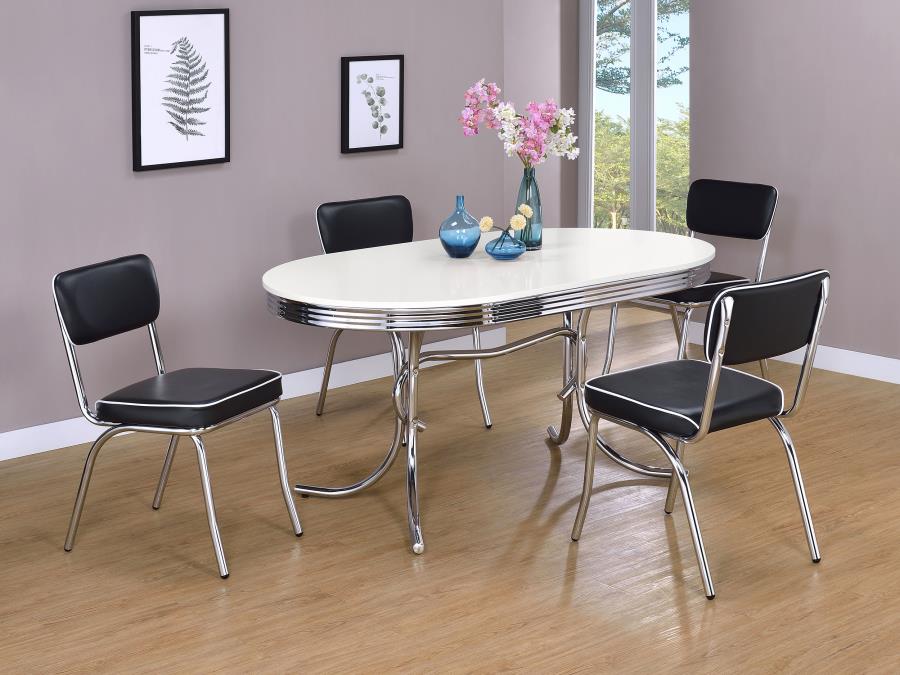 Retro Oval Dining Table Glossy White And Chrome