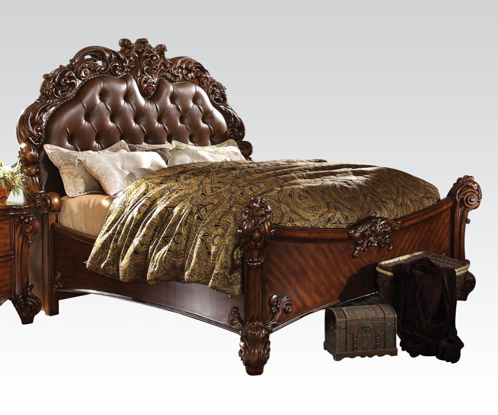 Vendome Cherry Synthetic Leather & Cherry Finish Queen Bed