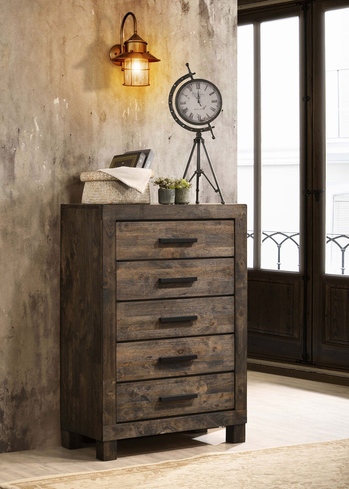 Woodmont 5-Drawer Chest Rustic Golden Brown