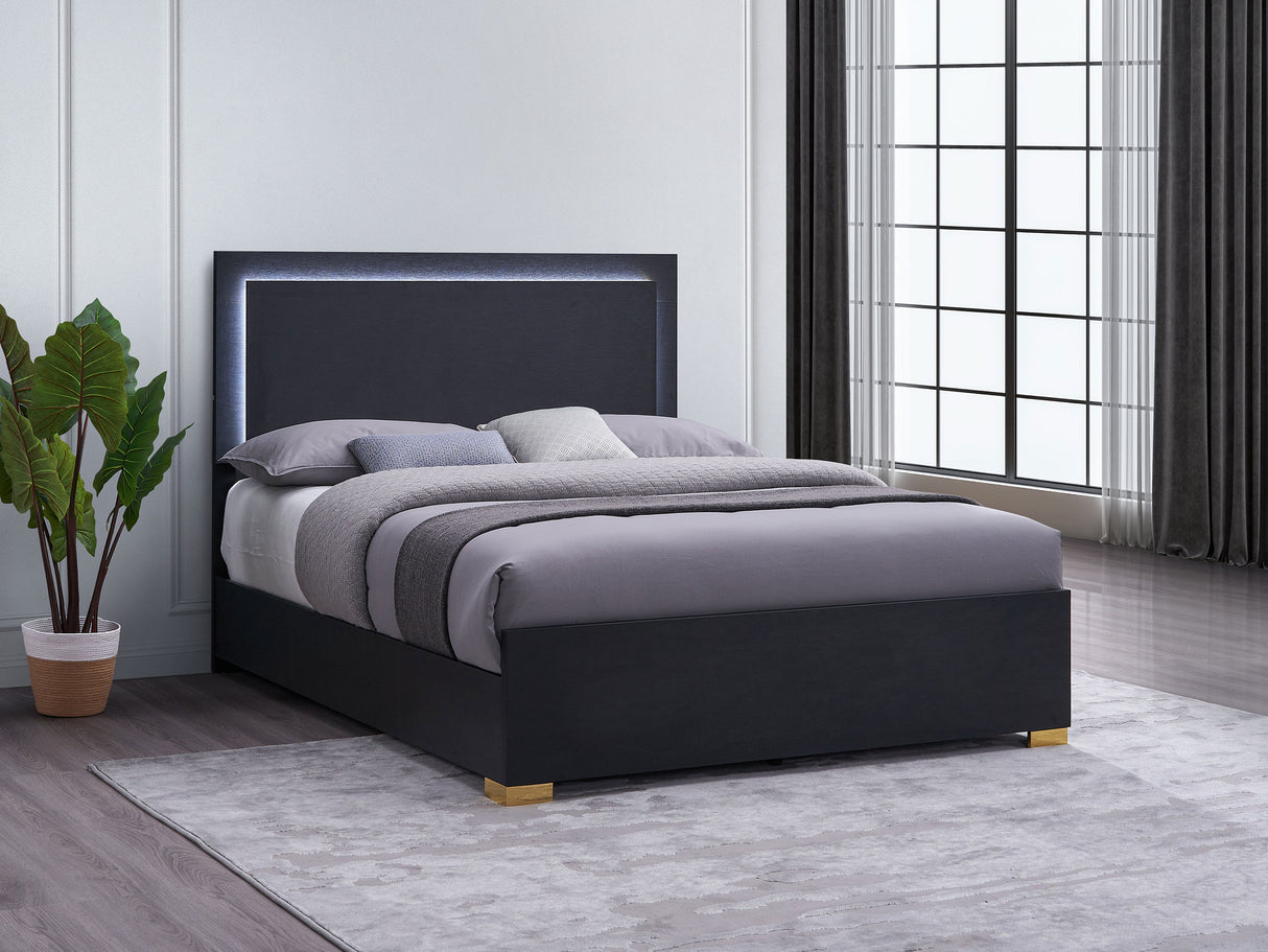 Marceline Black Wood Full Led Panel Bed