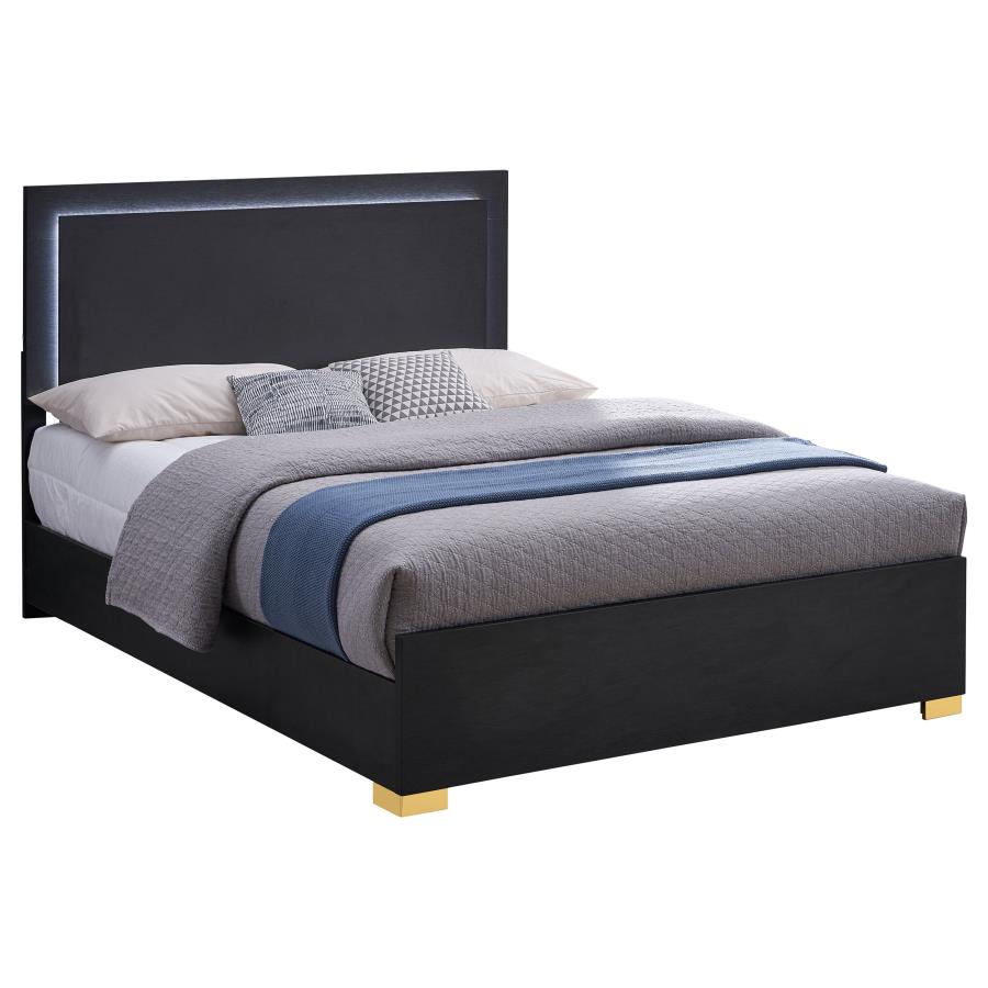 Marceline Black Wood Eastern King Led Panel Bed