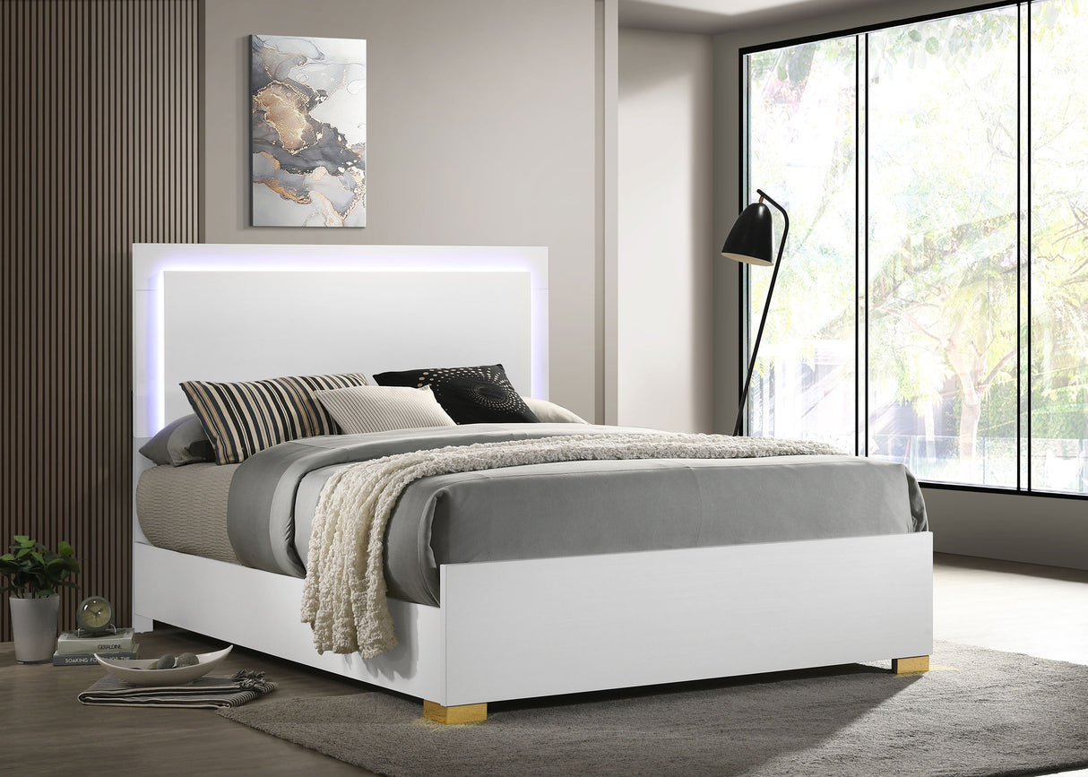 Marceline White Wood Full Led Panel Bed
