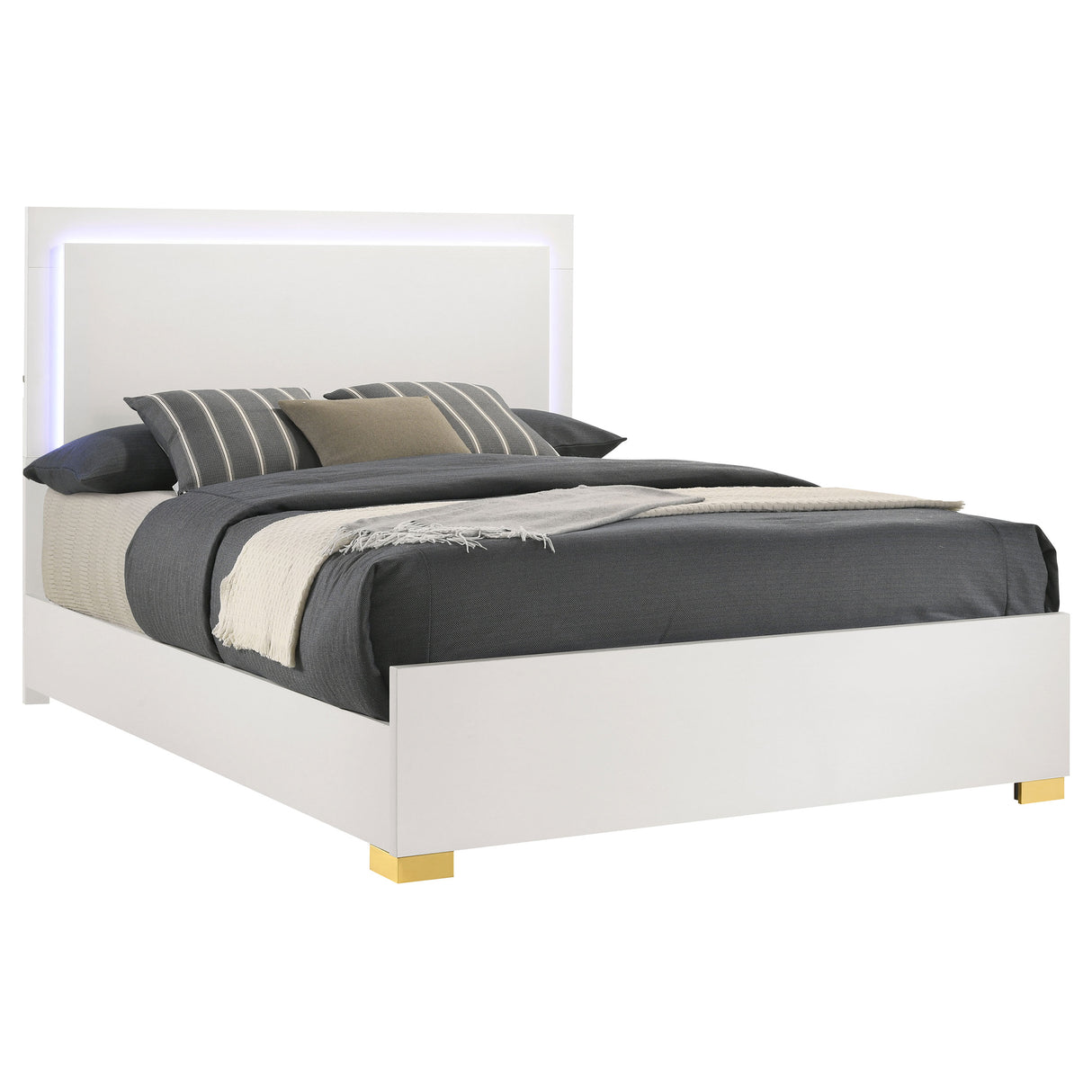 Marceline White Wood Eastern King Led Panel Bed