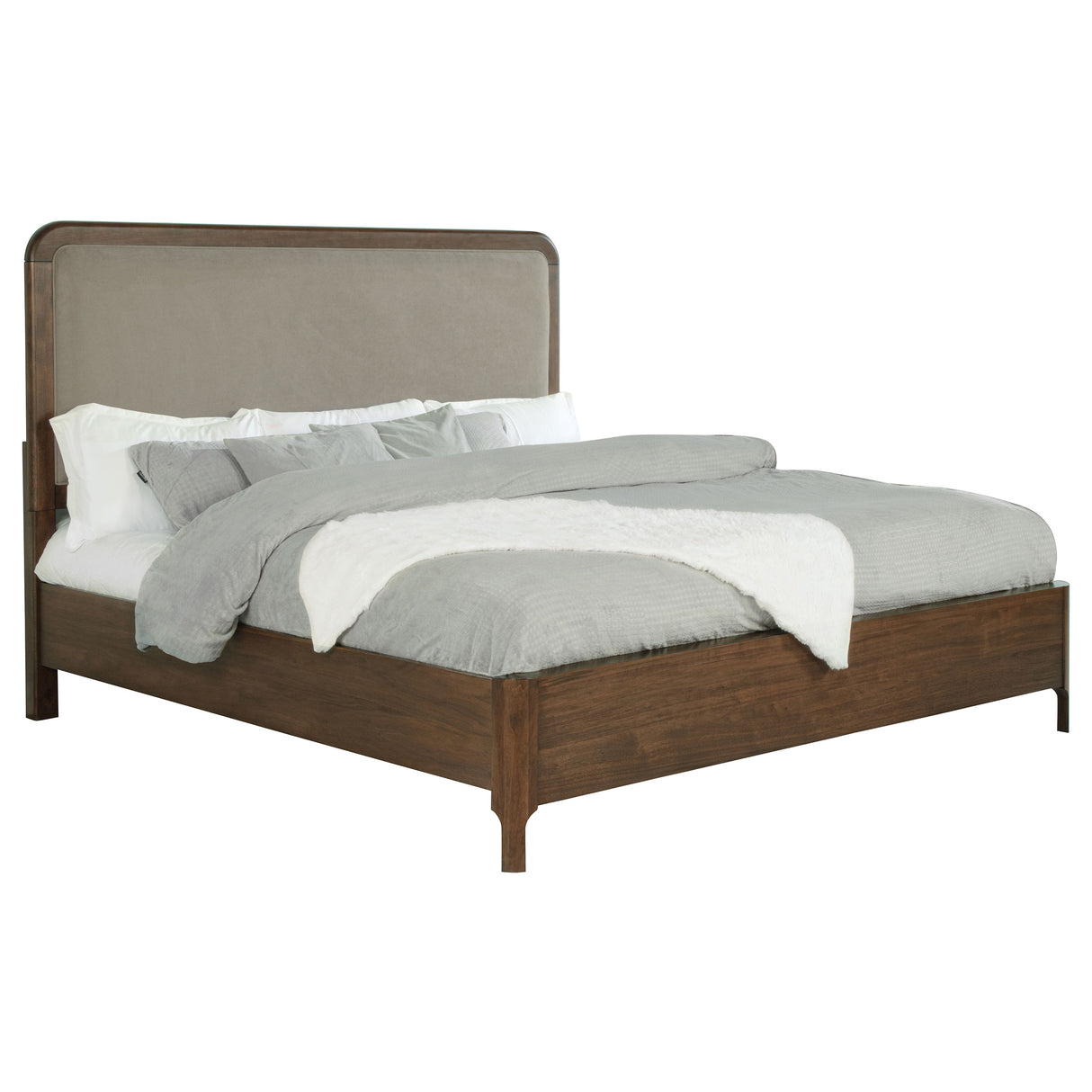 Maderia Walnut 57-Inch Upholstered Eastern King Panel Bed