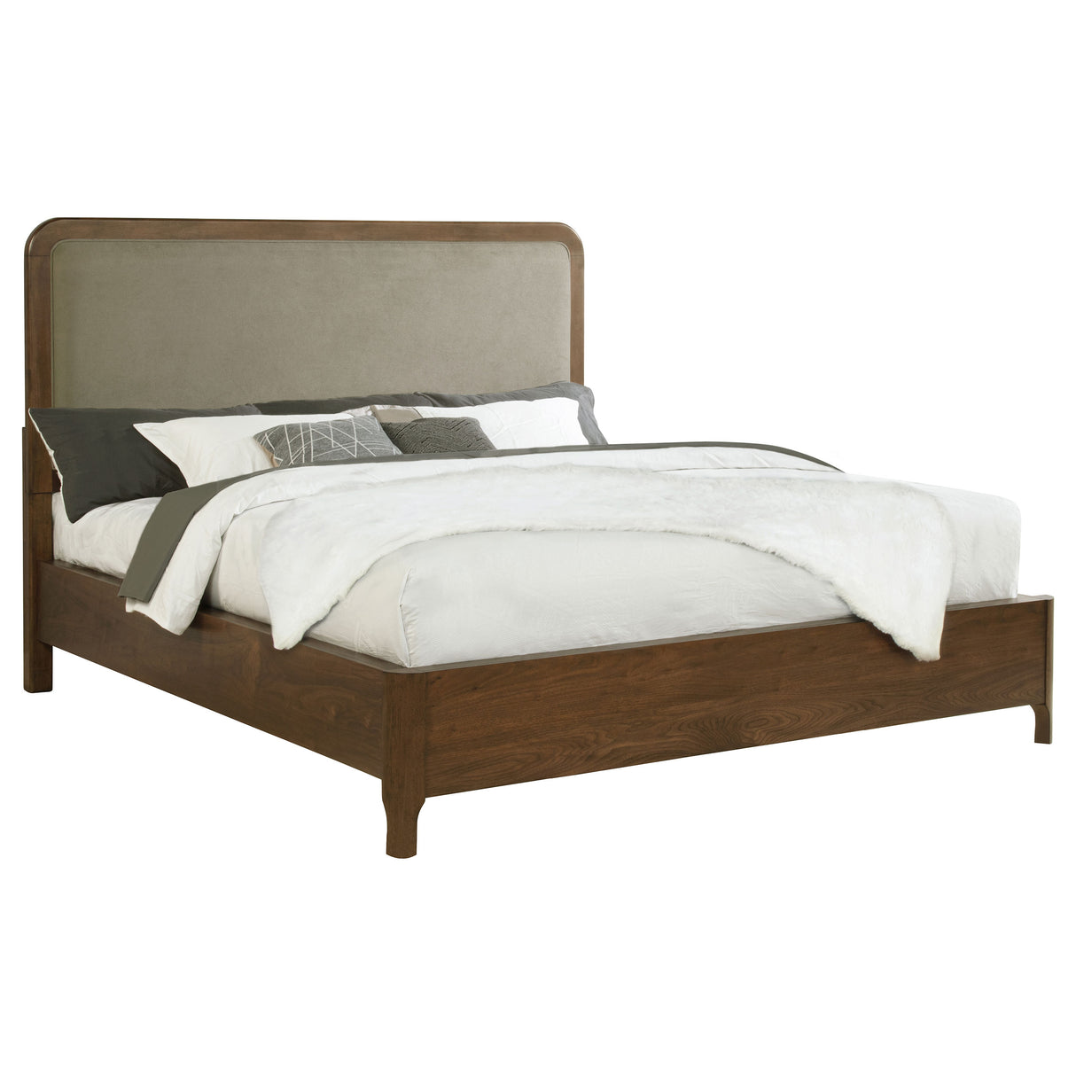 Maderia Walnut 57-Inch Upholstered California King Panel Bed