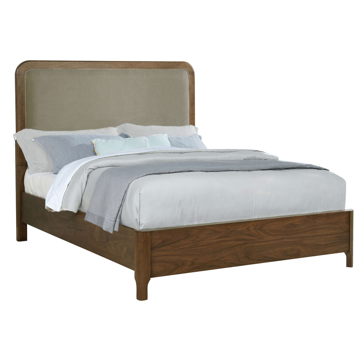 Maderia Walnut 57-Inch Upholstered Queen Panel Bed