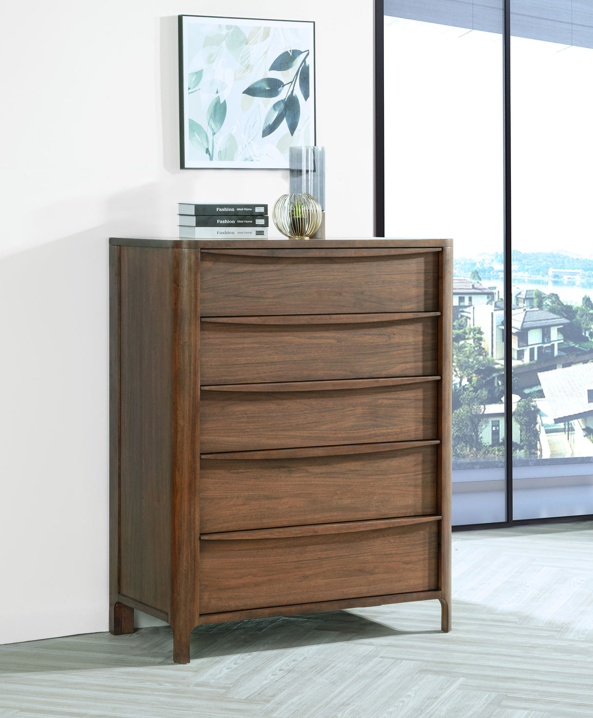 Maderia Walnut 5-Drawer Chest Of Drawers