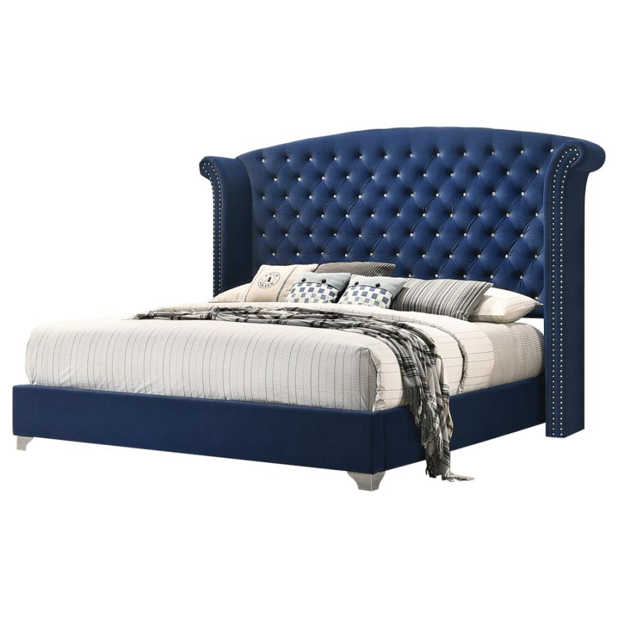 Melody Pacific Blue Upholstered Queen Wingback Bed