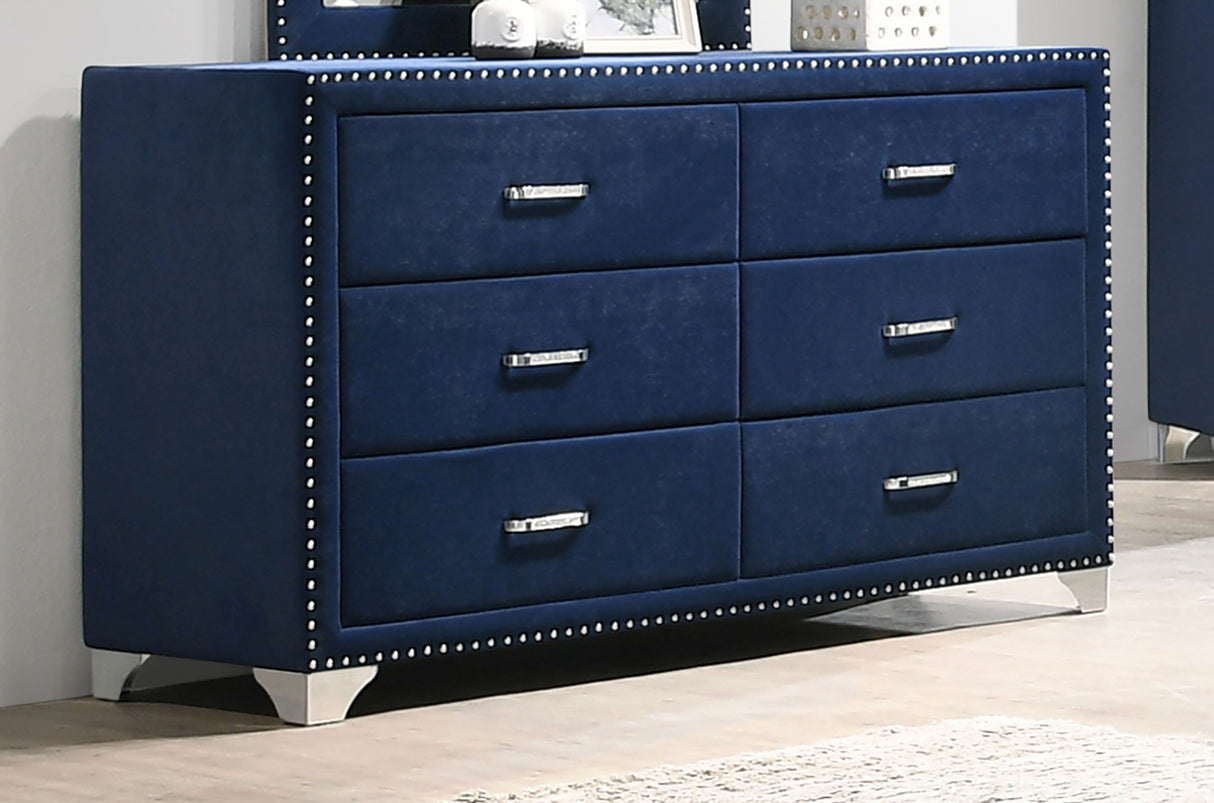 Melody 6-Drawer Upholstered Dresser Pacific Blue