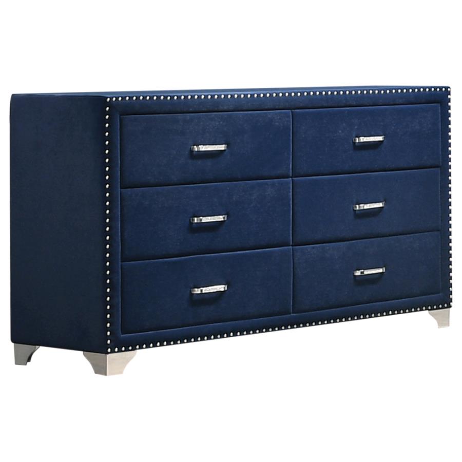 Melody 6-Drawer Upholstered Dresser Pacific Blue