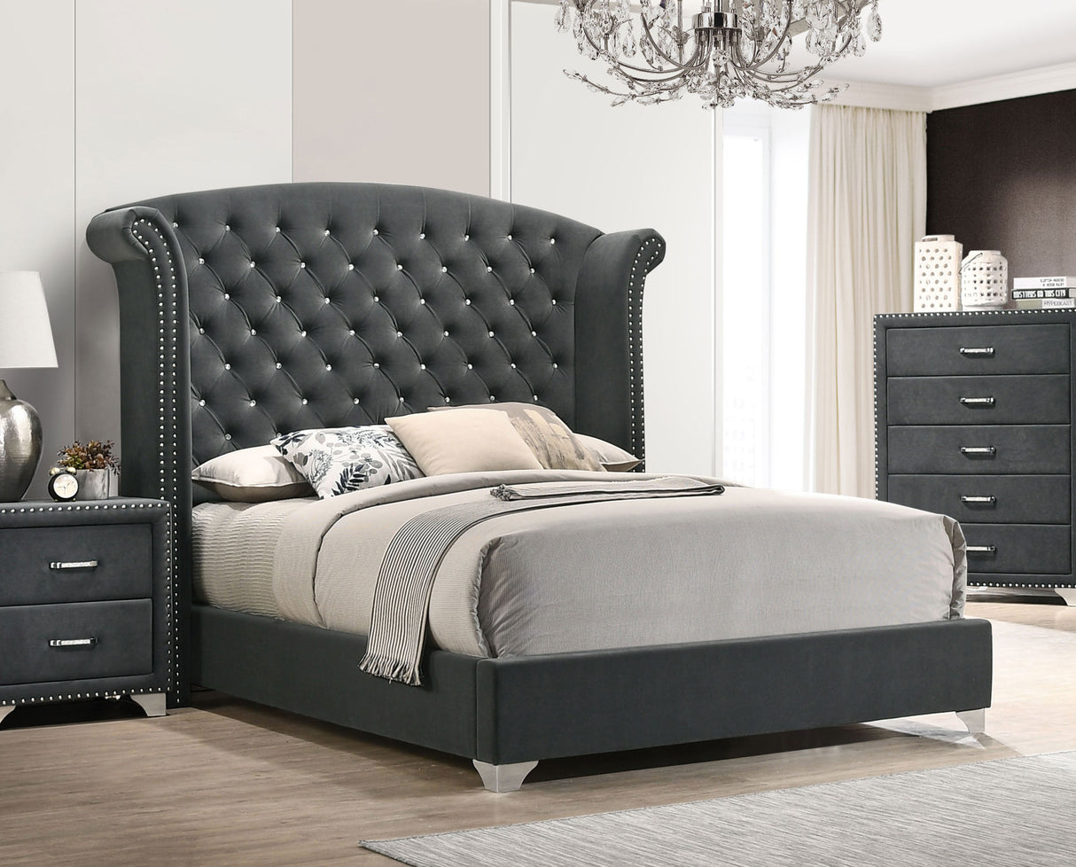 Melody Grey Upholstered California King Wingback Bed
