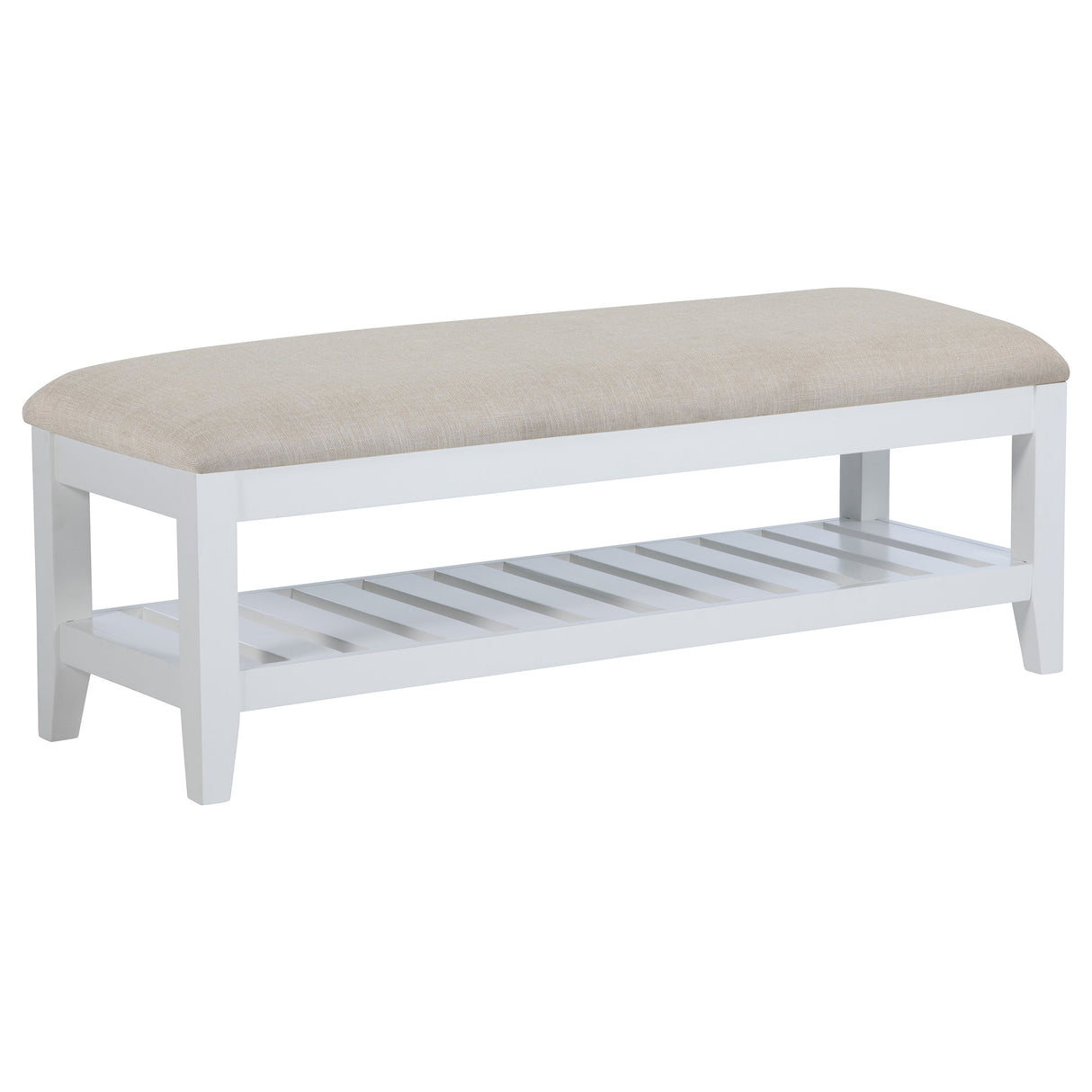 Bexhill White Upholstered Rectangular Bench With Shelf