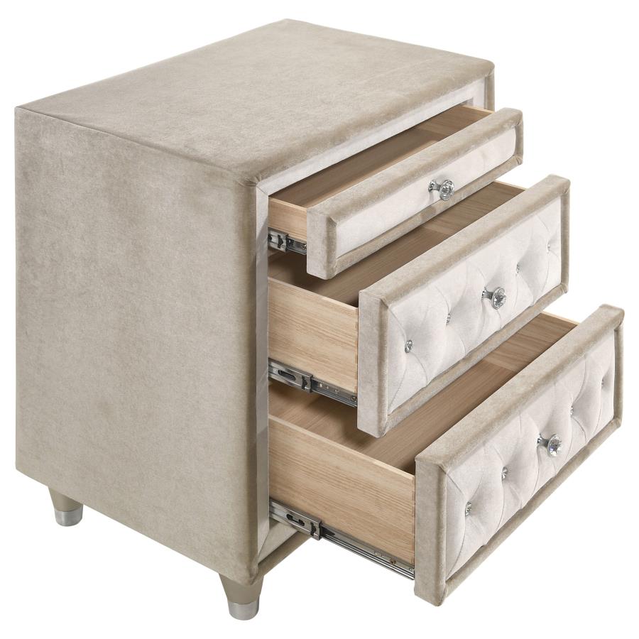 Antonella 3-Drawer Upholstered Nightstand Ivory And Camel