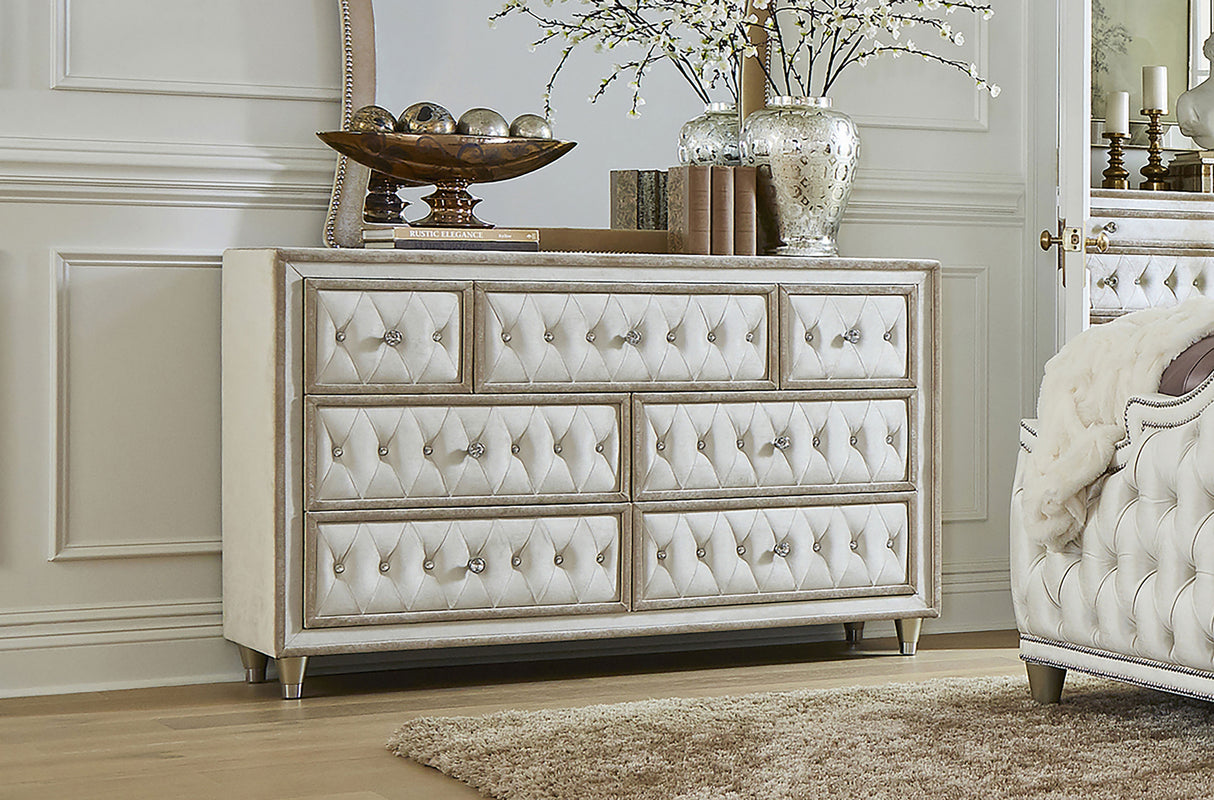 Antonella 7-Drawer Upholstered Dresser Ivory And Camel