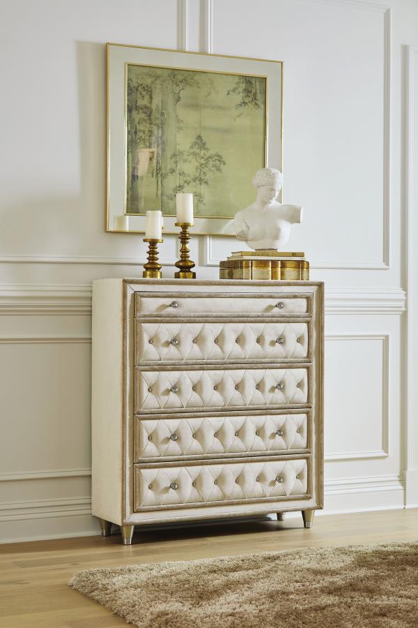 Antonella 5-Drawer Upholstered Chest Ivory And Camel