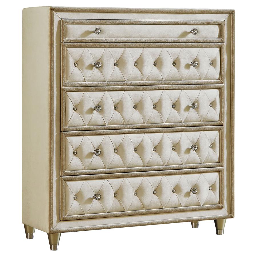 Antonella 5-Drawer Upholstered Chest Ivory And Camel