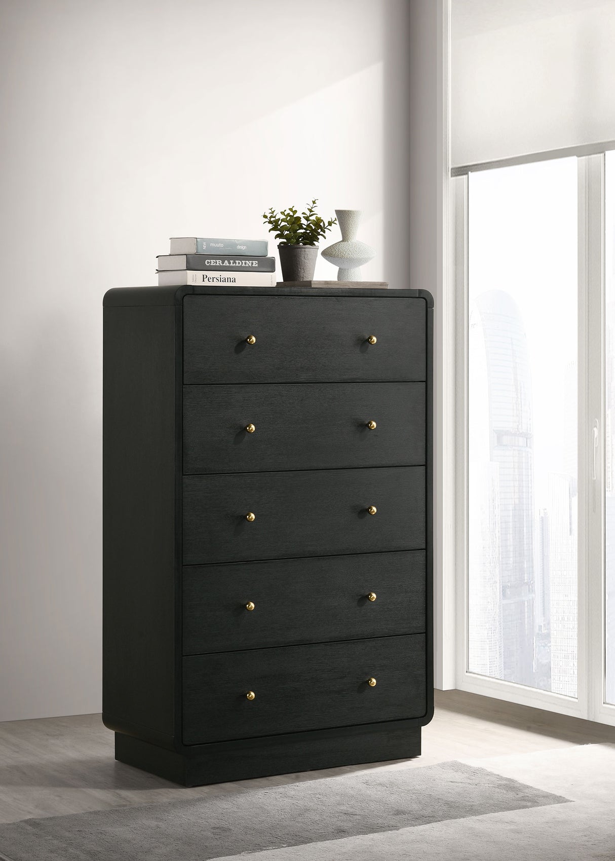 Cavelle Black 5-Drawer Chest Of Drawers Black