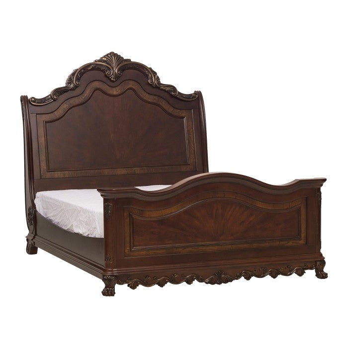 Park Cherry With Gold Tipping California King Sleigh Bed