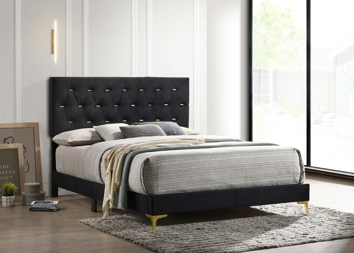 Kendall Tufted Panel Eastern King Bed Black And Gold