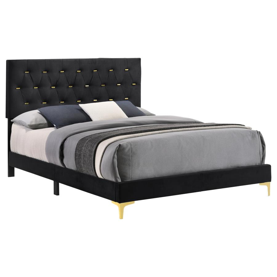 Kendall Tufted Panel Eastern King Bed Black And Gold
