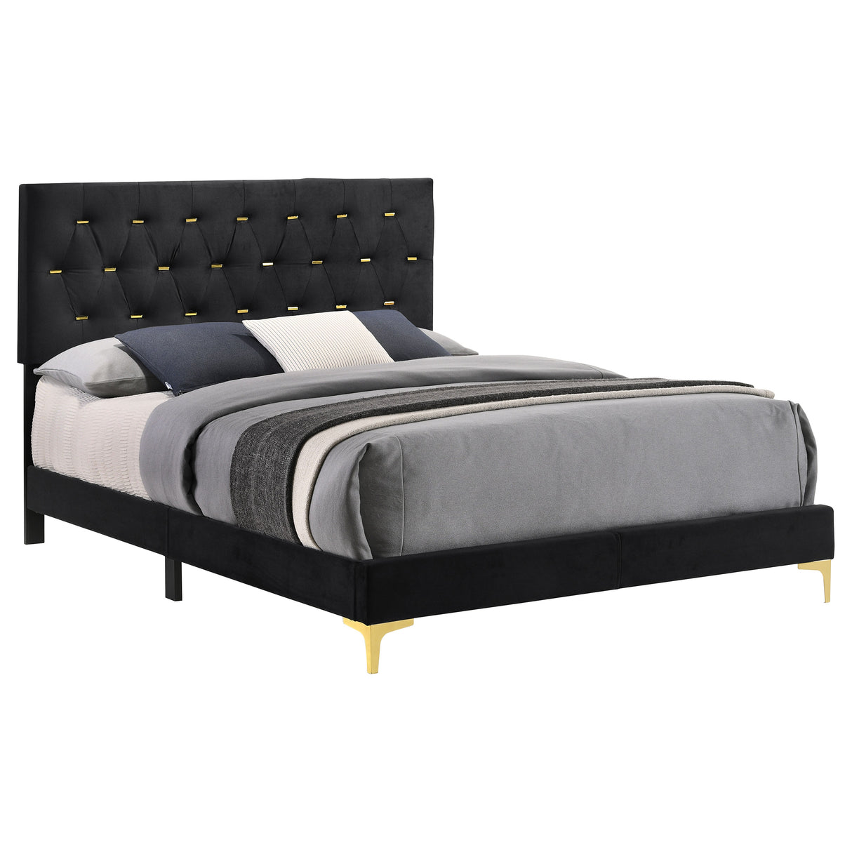 Kendall Tufted Panel Eastern King Bed Black And Gold