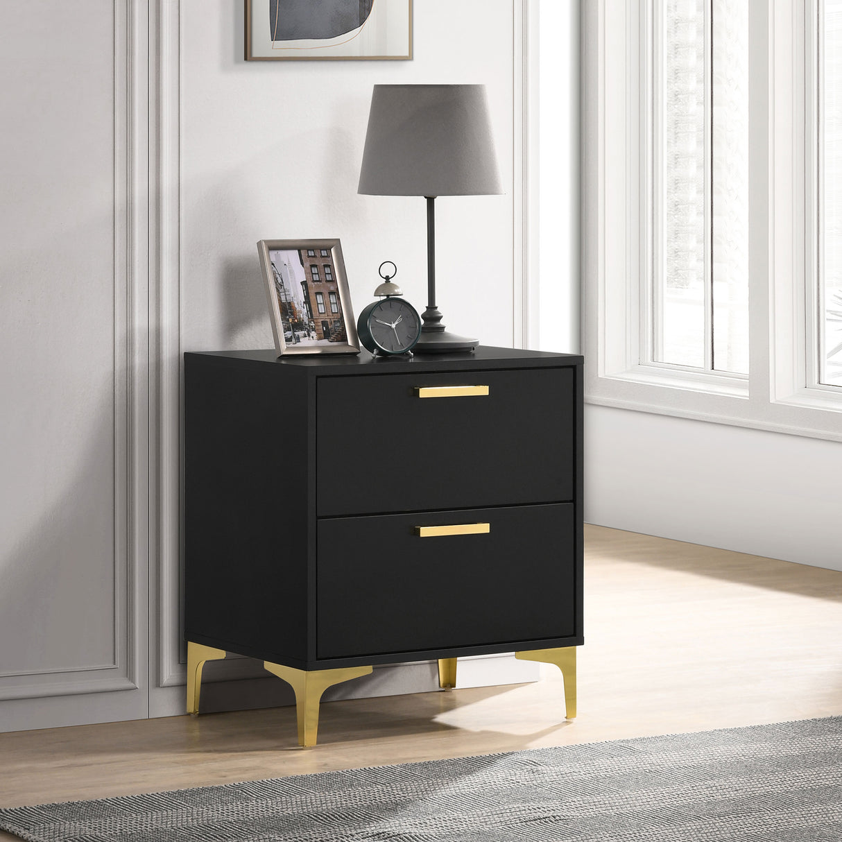 Kendall 2-Drawer Nightstand Black And Gold