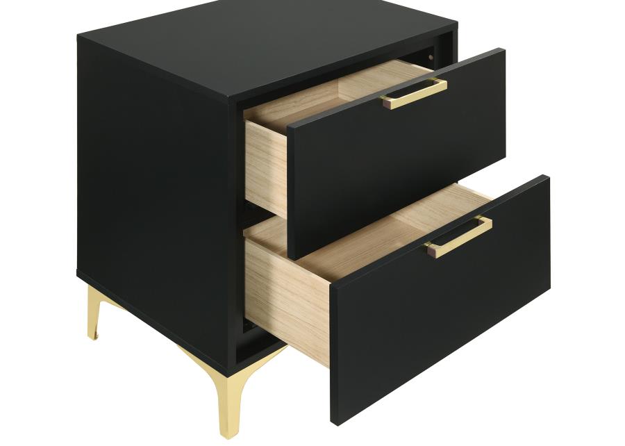 Kendall 2-Drawer Nightstand Black And Gold
