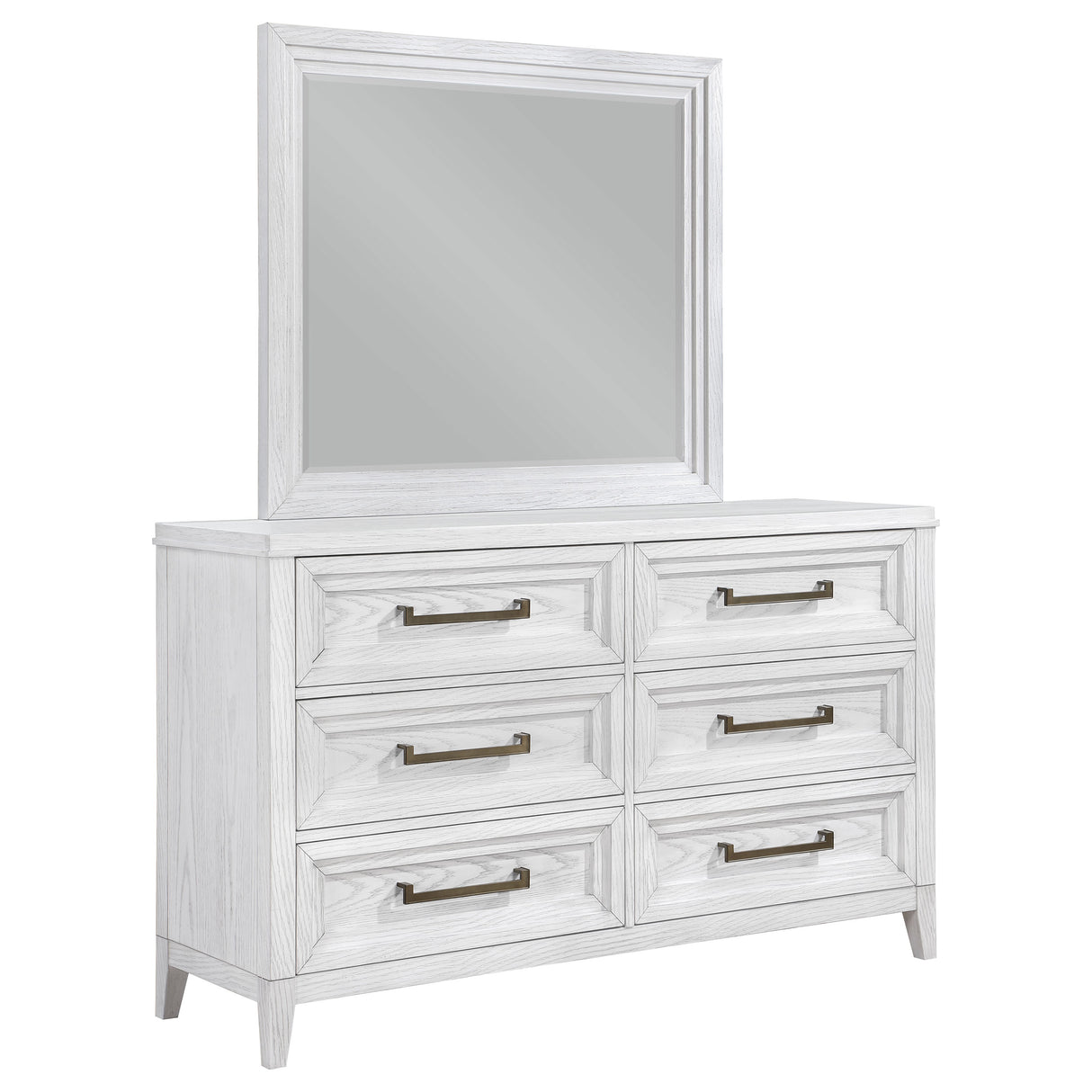 Marielle Distressed White 6-Drawer Dresser With Mirror