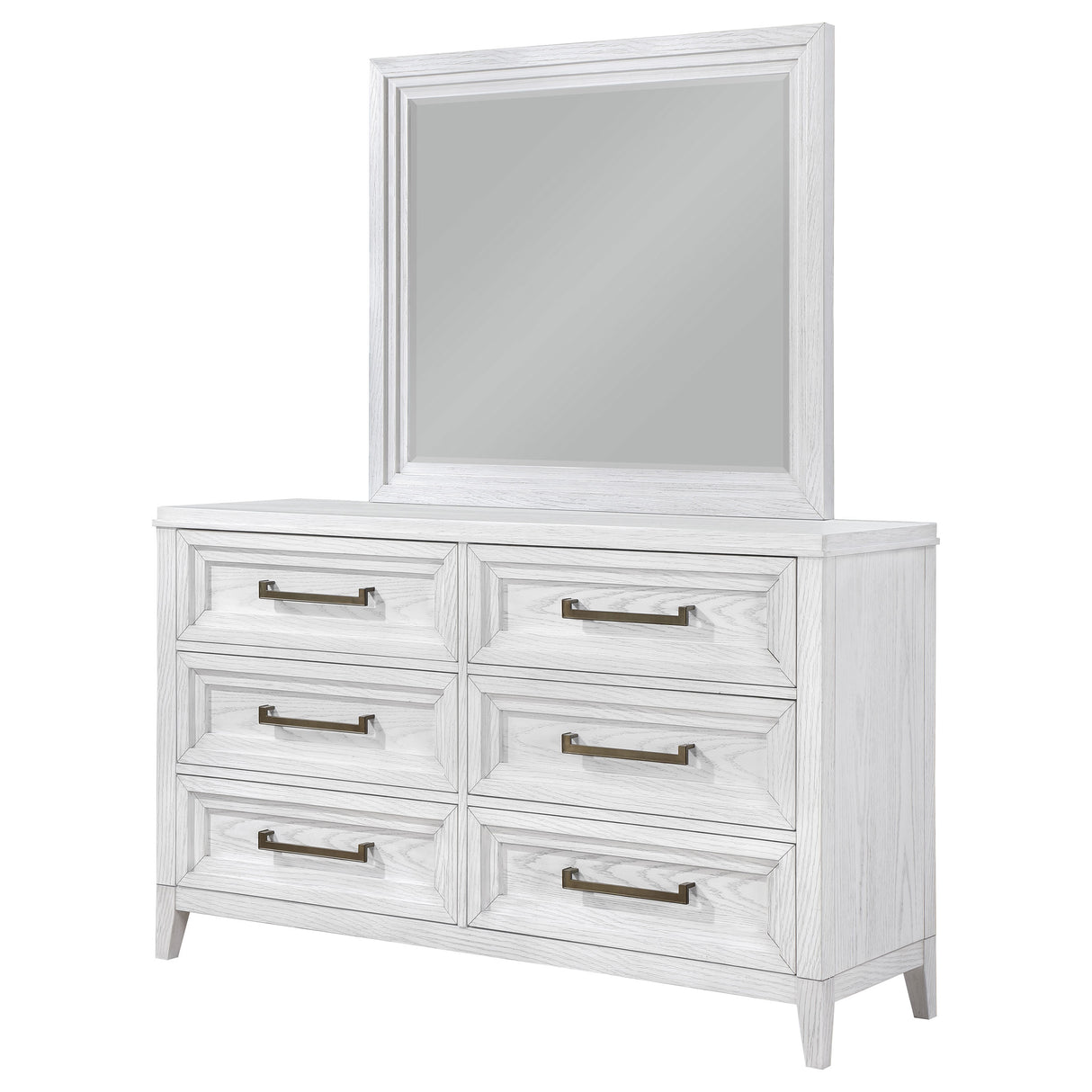 Marielle Distressed White 6-Drawer Dresser With Mirror