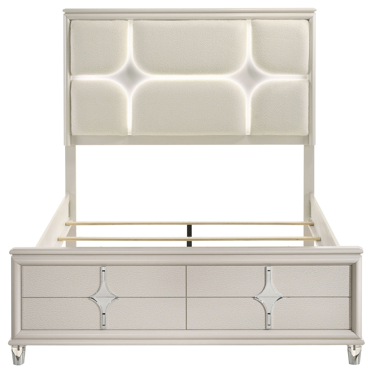 Olivia Pearl White Queen Panel Bed Led Headboard