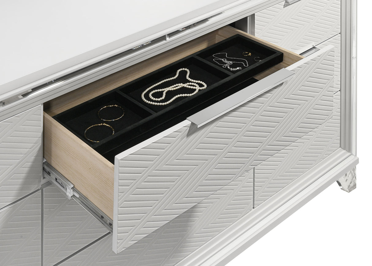 Marmore White 9-Drawer Dresser And Led Mirror