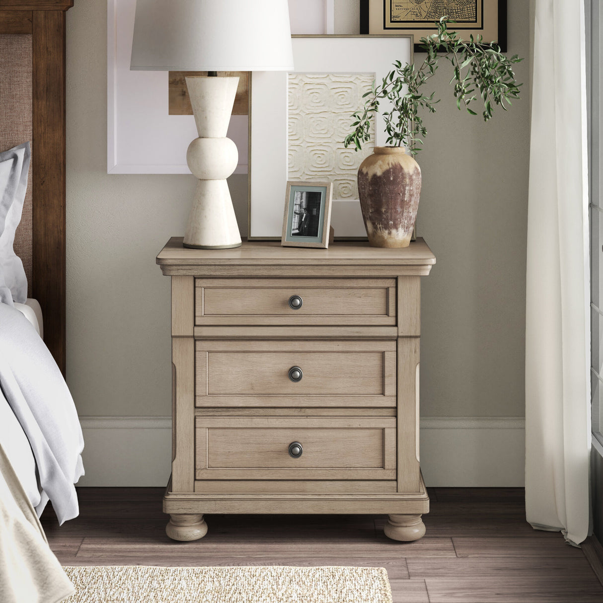 Bethel Wire Brushed Gray Nightstand