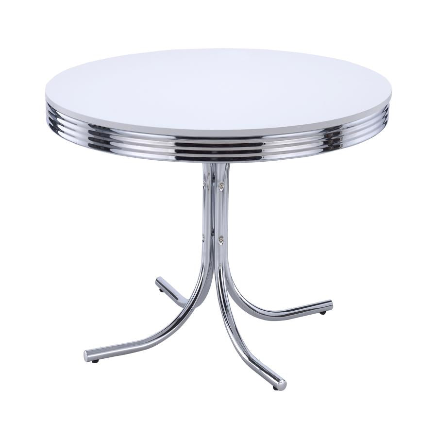Retro Round Dining Table Glossy White And Chrome