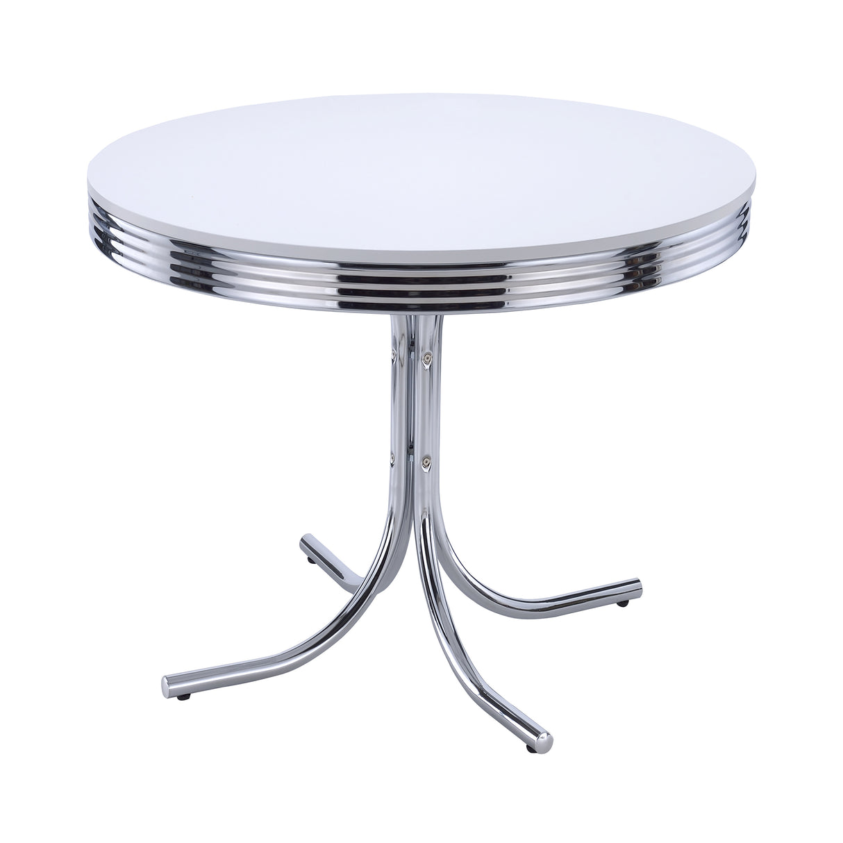 Retro Round Dining Table Glossy White And Chrome