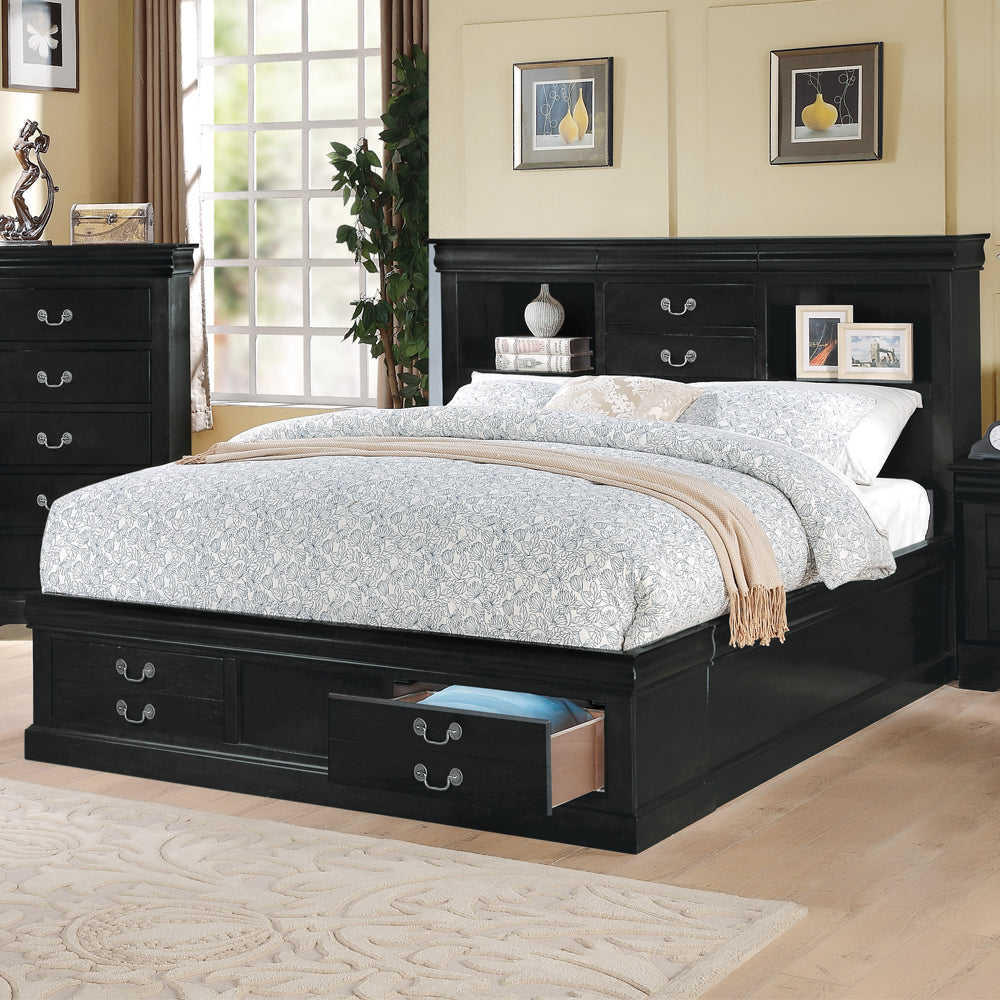 Louis Black Finish Philippe Iii Queen Bed