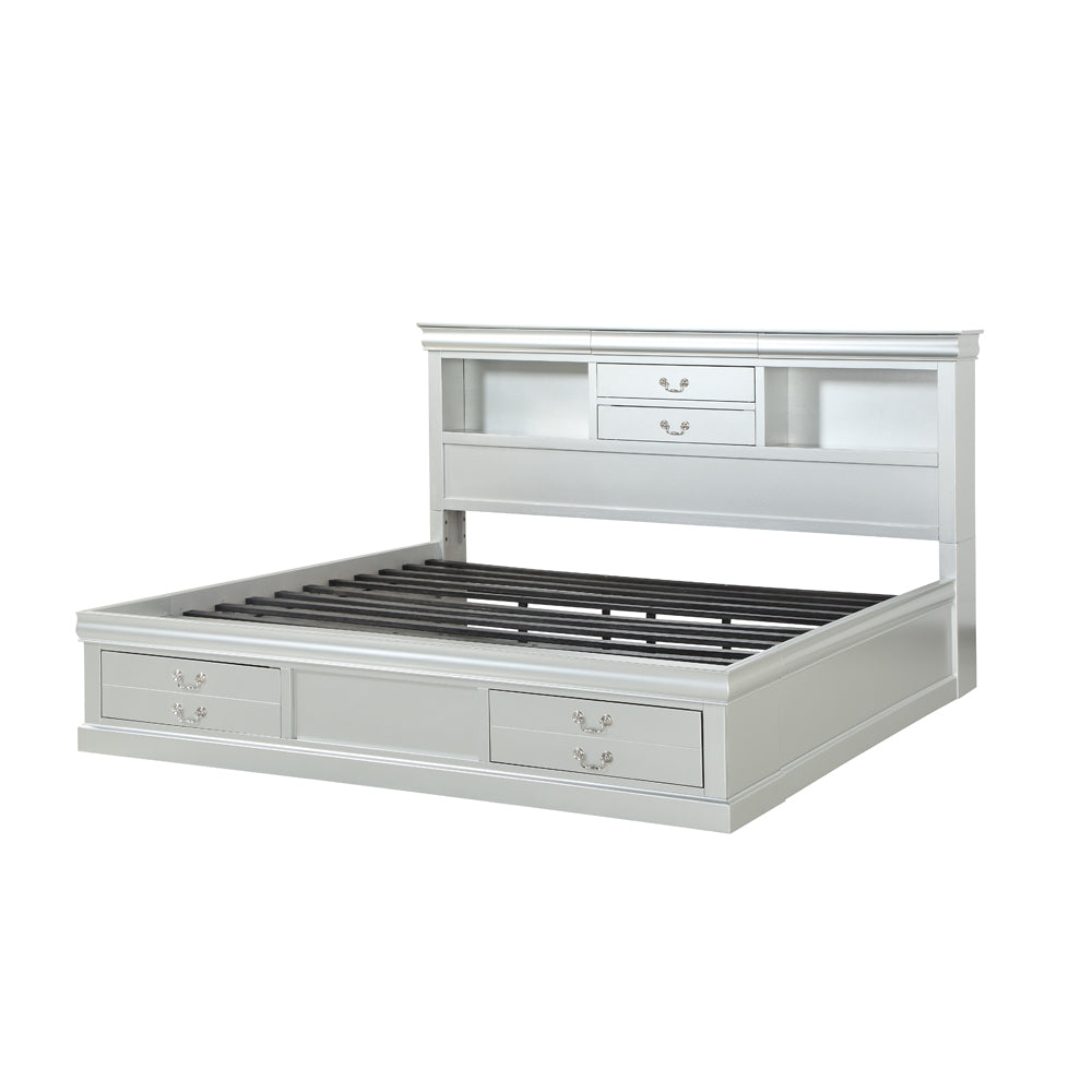 Louis Platinum Finish Philippe Iii Queen Bed