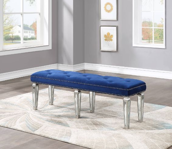 Varian Blue Velvet & Mirrored Bench