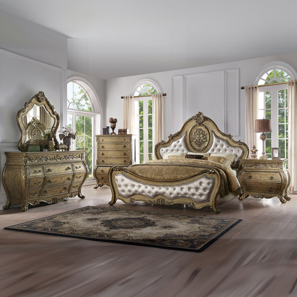 Ragenardus Synthetic Leather & Vintage Oak Finish Eastern King Bed