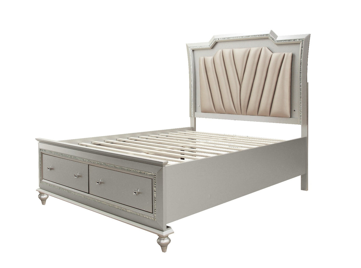 Kaitlyn Synthetic Leather & Champagne Finish Eastern King Bed