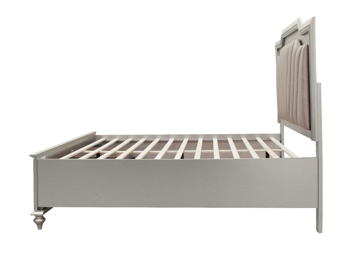 Kaitlyn Synthetic Leather & Champagne Finish Eastern King Bed