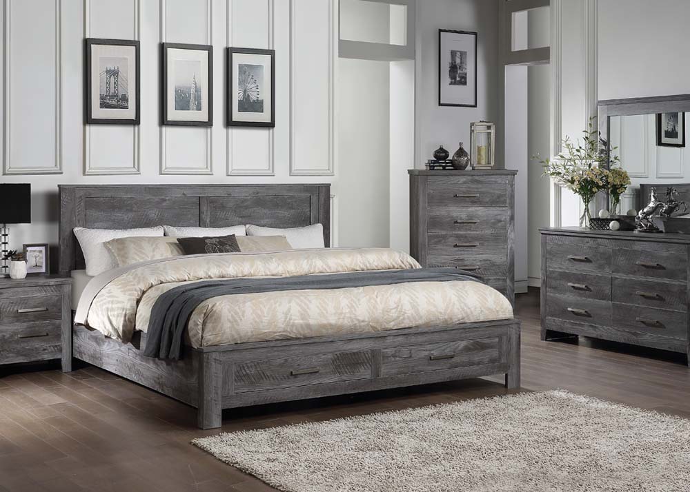 Vidalia Rustic Gray Oak Finish Eastern King Bed
